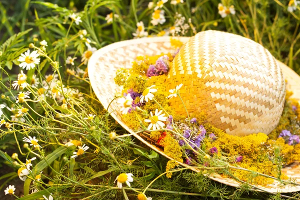 Chapéu agradável com flores — Fotografia de Stock