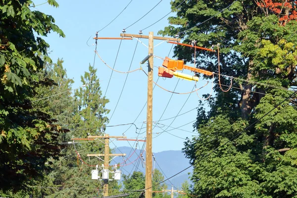 Wide View Hydro Electric Power Lines Guards Used Insulate Electric — Stock Photo, Image