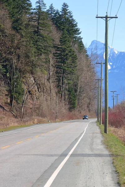 Çift Şeritli Yolda Tek Bir Aracın Dikey Görüntüsü Var Nin — Stok fotoğraf