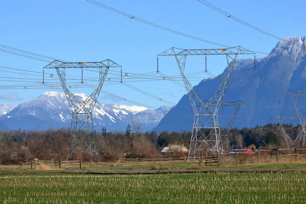 Große Ansicht Eines Großen Stromverteilungsnetzes Das Durch Das Fraser Valley — Stockfoto