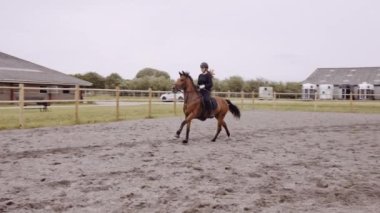 Paddock 'ta Çitin üzerinden Atlayan Genç Kadın