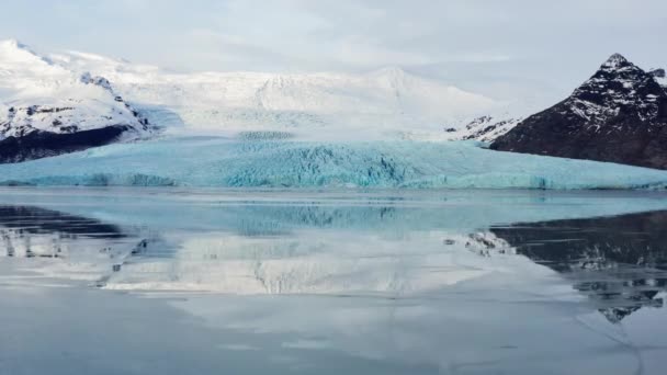 Drone Towards Glacier Amongst Snow Covered Mountains — Stock Video