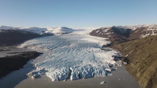 Drone Flight Towards Large Snow Covered Glacier — Stock Video