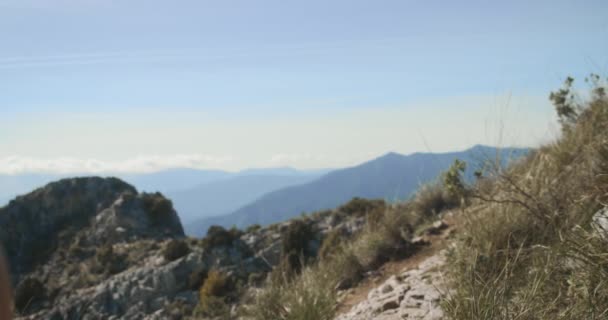 Mujer rubia en ropa de deporte mirando a la vista en La Concha — Vídeos de Stock