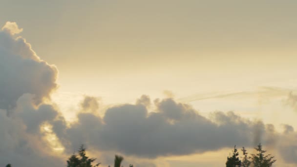 Solbelysta fluffiga moln som rör sig över himlen vid solnedgången — Stockvideo