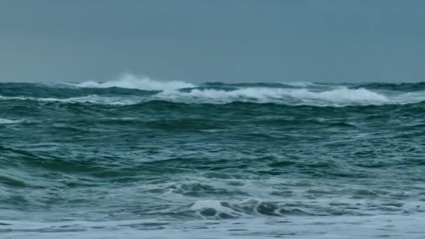 Vagues de l'océan s'écrasant sur la plage au bureau — Video