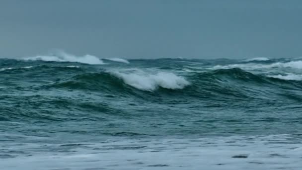 Vagues de l'océan s'écrasant sur la plage au bureau — Video