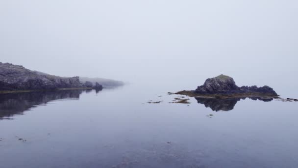 Drohnenflug über ruhiger See im Nebel — Stockvideo