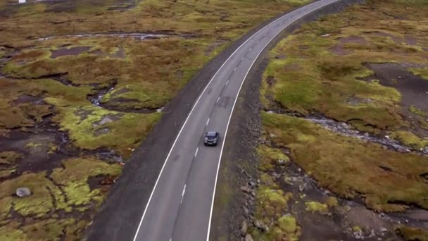 Drone Flight Tracking Car Driving Along Empty Road — Stock Video