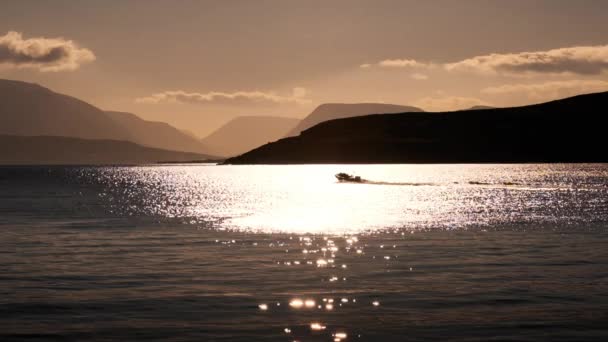 Sunset On Dalvik As A Tourist Boat Sails Out To Spot Whales — Stock Video