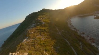 Günbatımında Korfu 'nun Kıyı Manzarası' nda İnsansız Hava Aracı