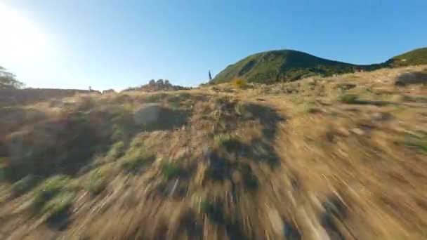 Drone Over Ruined Gardiki Castle With Tourists In Corfu — Stock Video