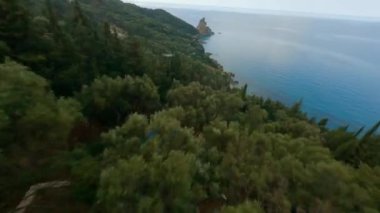 Ağaçların üzerinden uçarak kadına ve kontrolcüye doğru gidiyor.