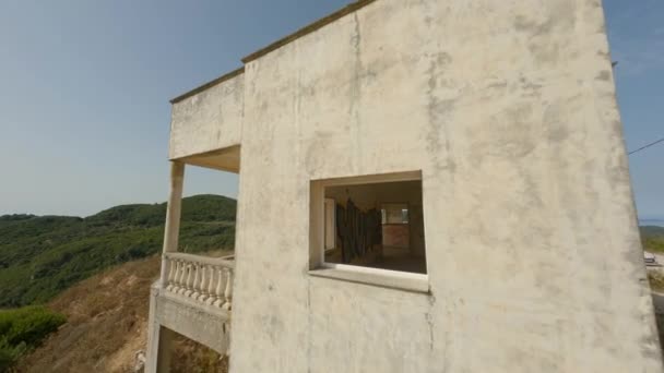 Drone Through Abandoned Building In Corfu Landscape — Stock Video