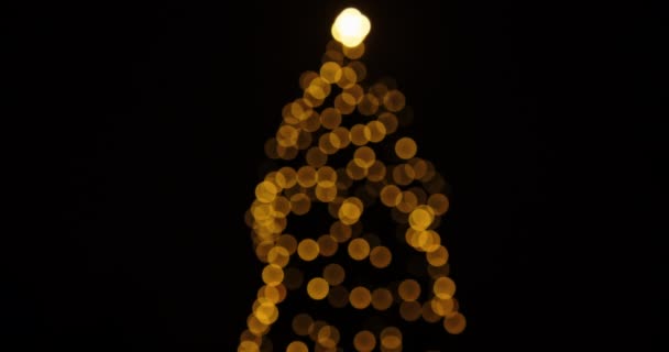 Geceleyin Noel ağacında parıldayan peri ışıkları — Stok video