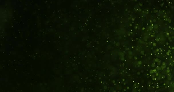 黑色背景下水中的绿色气泡和颗粒 — 图库视频影像