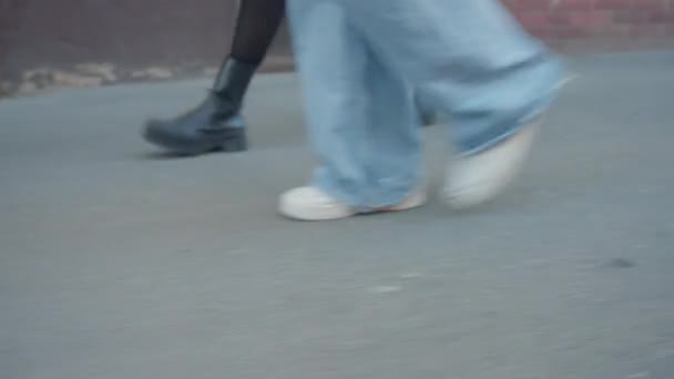 Mother And Daughter Walking Along Pavement In Prague — Stockvideo