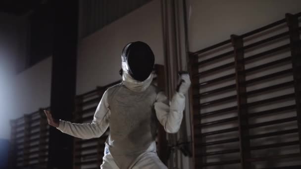 Fencers Duelling Back And Forth With Foils — Vídeo de Stock