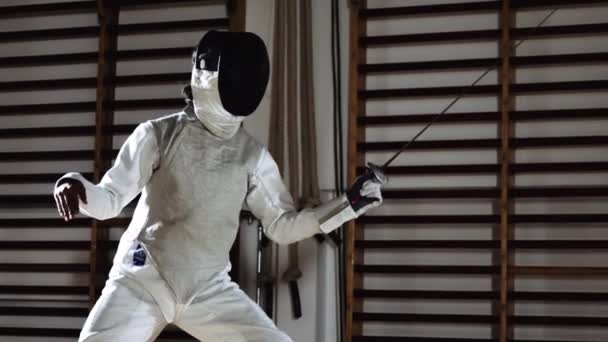 Men In Fencing Mask Duelling With Foil — Stock Video