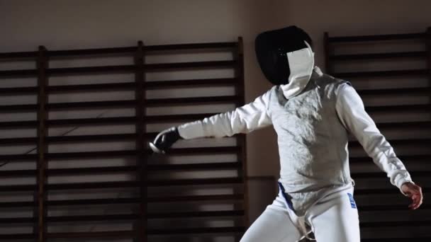 Men In Fencing Masks Thrusting With Foils In Duel — Stock Video