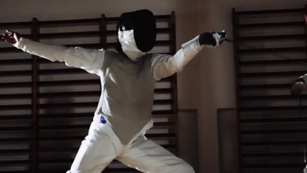 Men In Fencing Masks Thrusting With Foils In Duel — Stock Video
