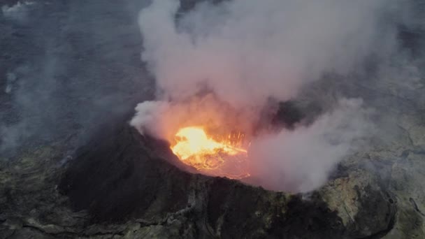 Drone Shot Of Smoke And Lava From Erupting Volcano — Stock Video
