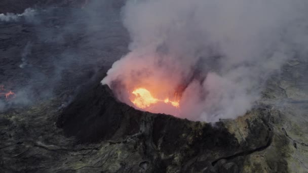 Drone Shot Of Smoke And Lava From Erupting Volcano — Vídeo de stock