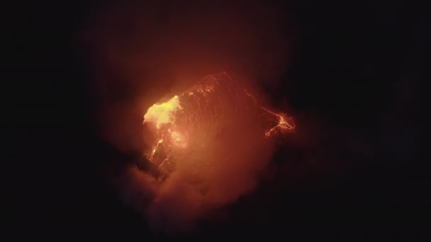 Drone Shot Of Smoke And Lava From Erupting Volcano — Vídeo de stock