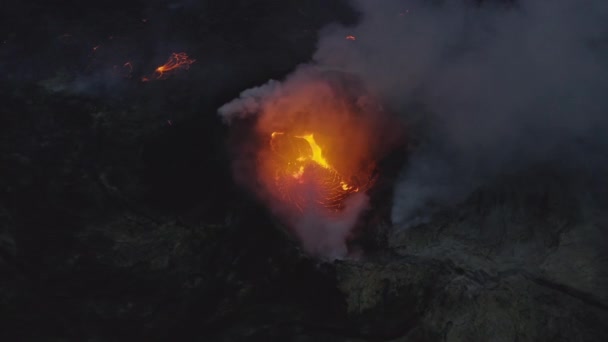 Drone Of Volcano Erupting With Smoke And Molten Lava — Stock Video