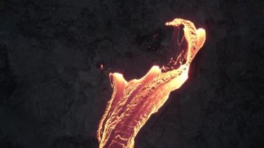 Erimiş Lavın Akan Nehrinin Üzerinde Uçan İnsansız Hava Aracı Volkan Patlamasından