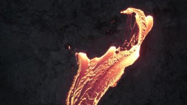 Erimiş Lavın Akan Nehrinin Üzerinde Uçan İnsansız Hava Aracı Volkan Patlamasından