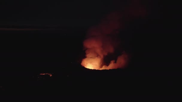 Drone Flight Of Smoke Glowing From Erupting Volcano — Stock Video