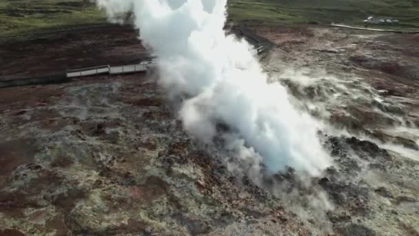 Drone Flight Of Steam Pouring From Hot Spring — Stock Video