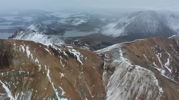 Drone Over Snowy Mountain Peaks — Vídeo de stock