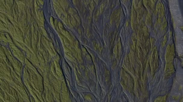 Drone over landschap met droge rivierbedding van gevlochten rivier — Stockvideo