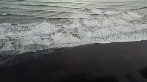 Slow Motion Wide Drone Flight Waves Surf Black Sand Beach — Wideo stockowe