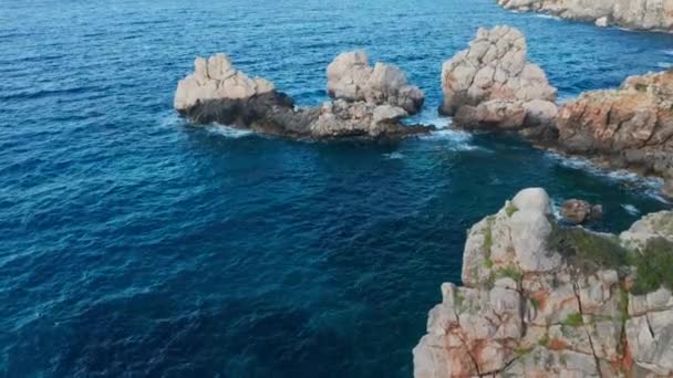 Drone Over Offshore Rock Formations In Blue Mediterranean Sea — Vídeo de stock