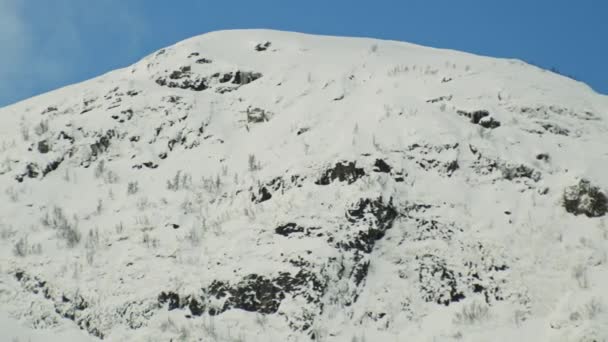 Hóval borított hegyoldal fákkal és sziklákkal — Stock videók