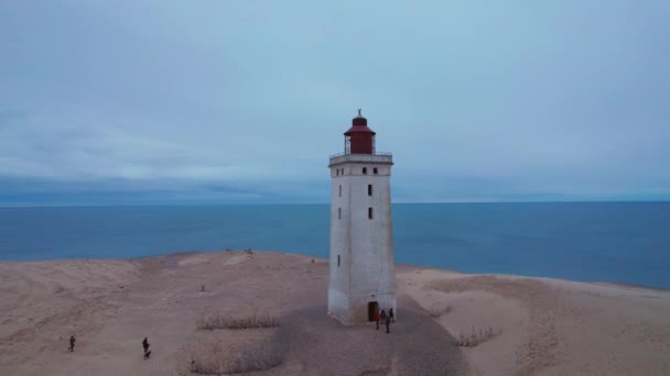 Drone Arcing Round Rubjerg Knude Lighthouse — Stock Video