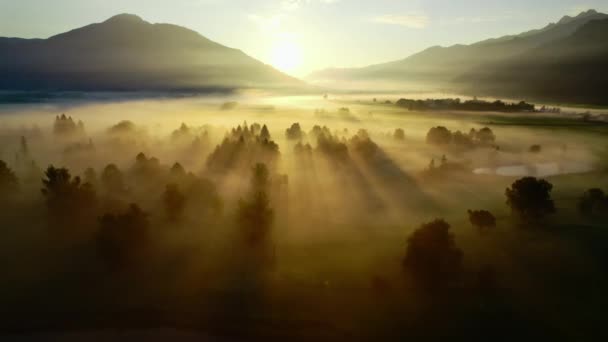 Drone over Sunit Etherische Misty Landschap van Zell Am See — Stockvideo