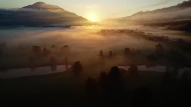 Drone Over Sunit Ethereal Misty Landscape Of Zell Am See — Stock Video