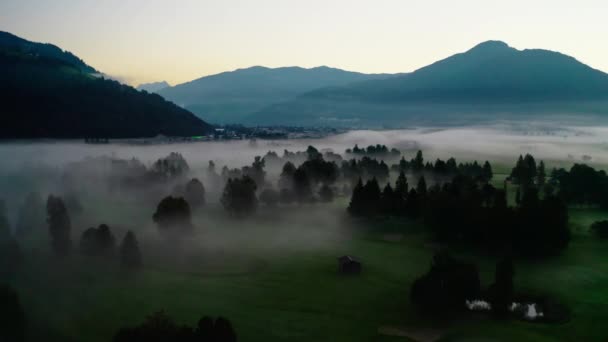 Drone Over Misty Landscape Of Zell Am See At Dawn — Stock video