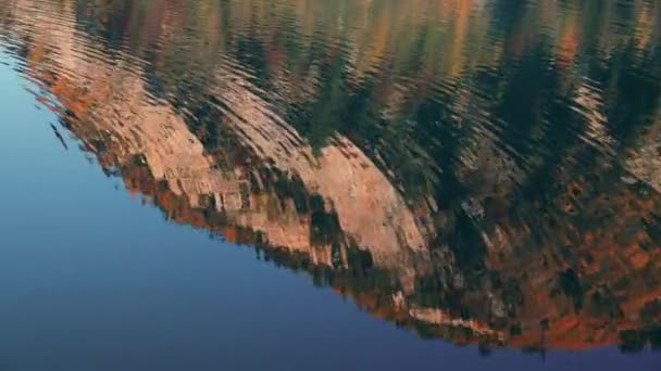 Tree Covered Mountains Reflected In Klammsee Reservoir In Autumn — Stock Video