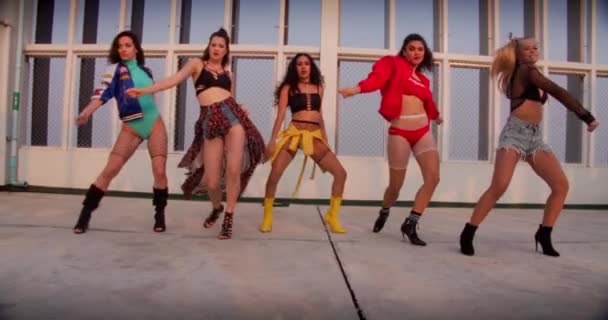 Girl Dance Crew Performing On Rooftop — Stock video