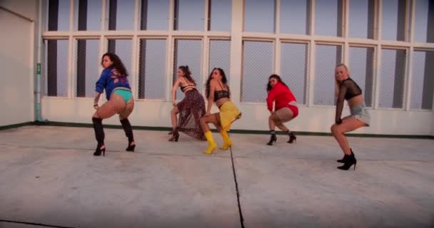 All Girl Dance Crew Performing On Rooftop — Stock video