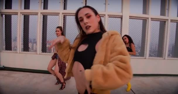 Dziewczyna Dance Crew wykonywania na dachu — Wideo stockowe