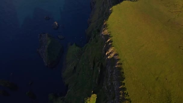 Drone oltre la scogliera d'alto mare, Beinisvord — Video Stock