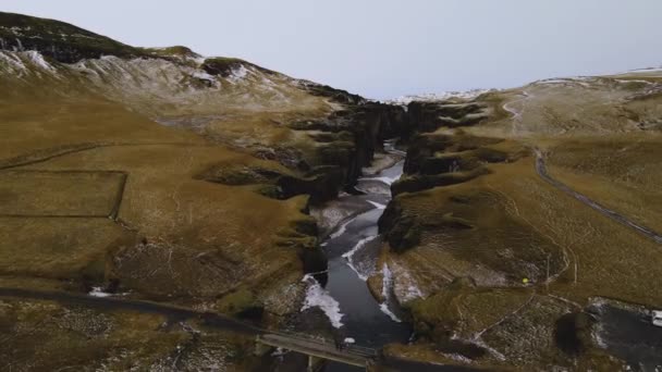 Drone Flight Over Landscape And Fjaorargljufur Canyon — стокове відео