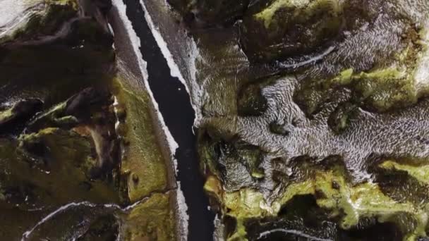 Vuelo de drones sobre el cañón de Fjaorargljufur y el río Fjaora — Vídeos de Stock
