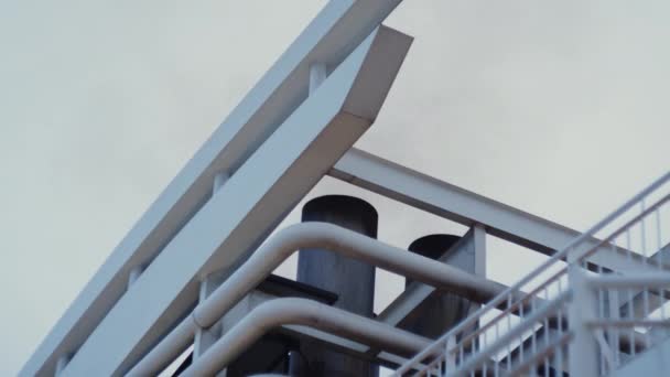 Ferry Smoke Stacks And Railings Under Overcast Sky — Stock Video